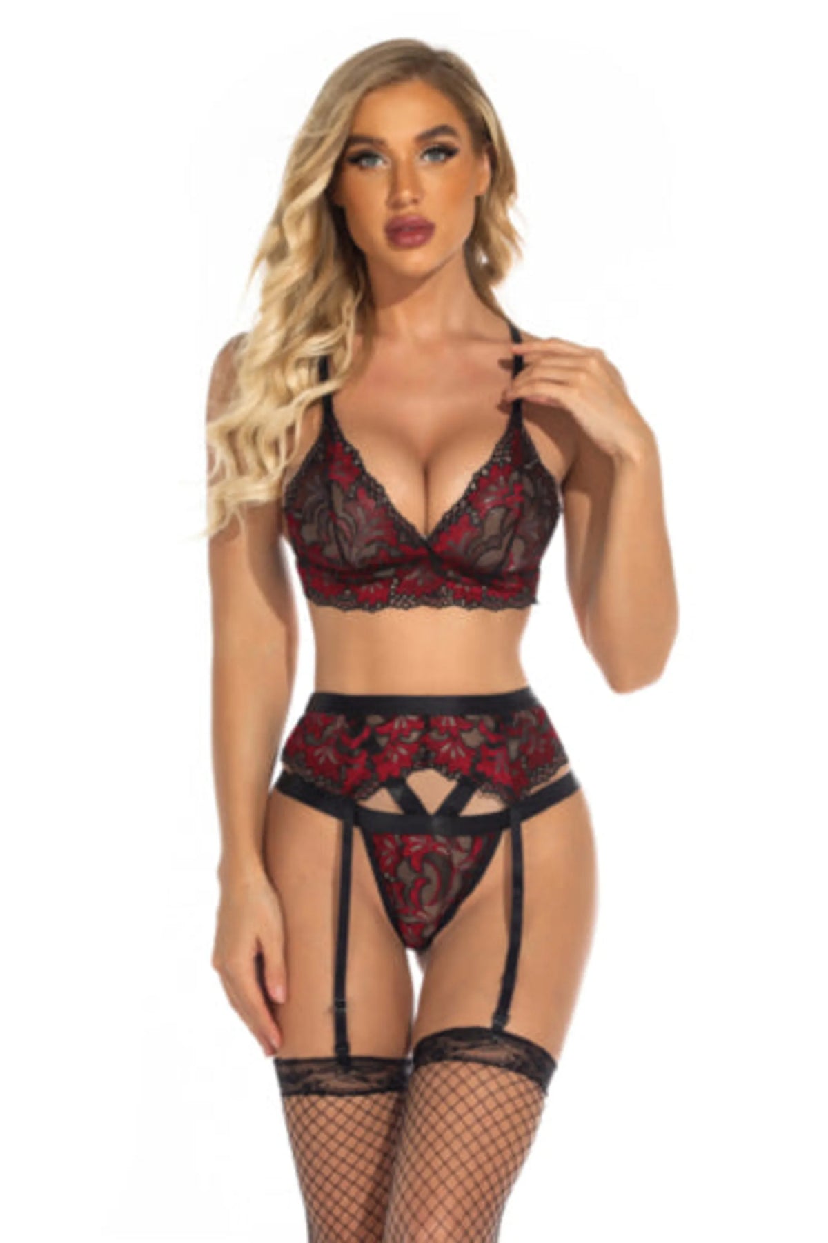 La Belle Fantastique Lovely Lace Low Cut Sexy Lingerie (3 Piece Set)