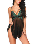 Camisón de encaje sexy transparente con ligueros para mujer