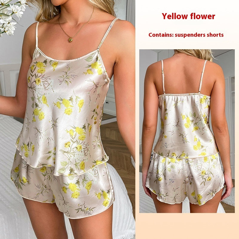 Timeless Satin Print Suspender Pajamas Set