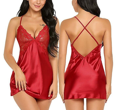 2018 Women Sexy Lingerie V Neck Nightwear Sex Satin Sleepwear Lace - Xweetdreamx JadeWomen's ClothingJadeXweetdreamx