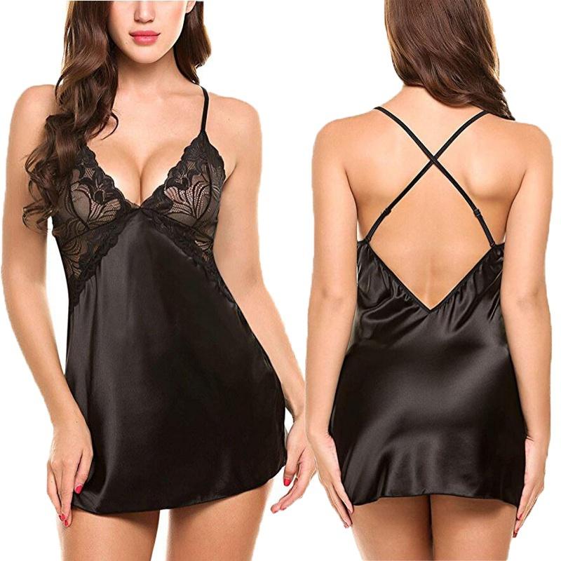 2018 Women Sexy Lingerie V Neck Nightwear Sex Satin Sleepwear Lace - Xweetdreamx JadeWomen's ClothingJadeXweetdreamx