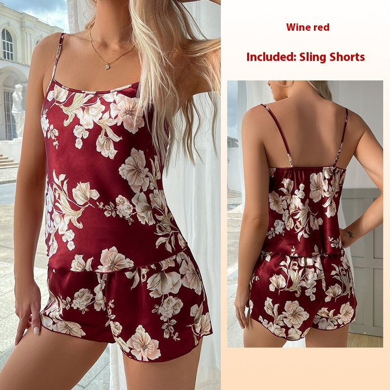 Timeless Satin Print Suspender Pajamas Set