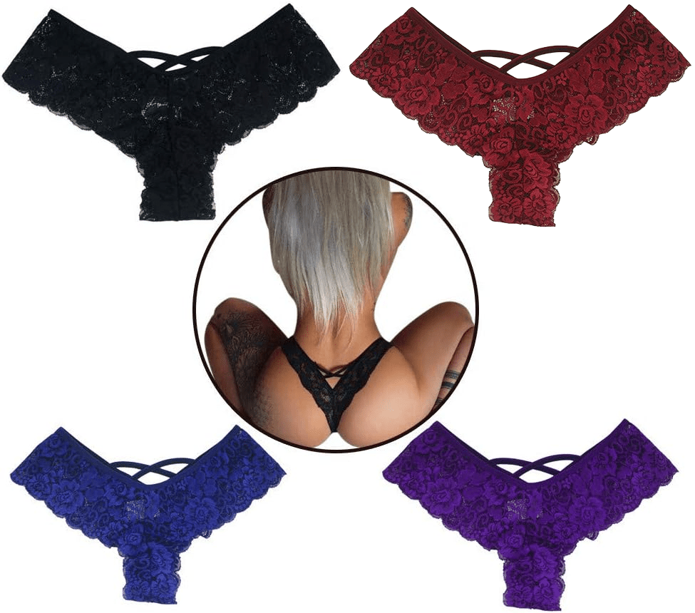4 Pack Women Sexy Lace Underwear Lingerie Panties G-String Brief Thong - Xweetdreamx Puce GaiaTech AccessoriesPuce GaiaXweetdreamx