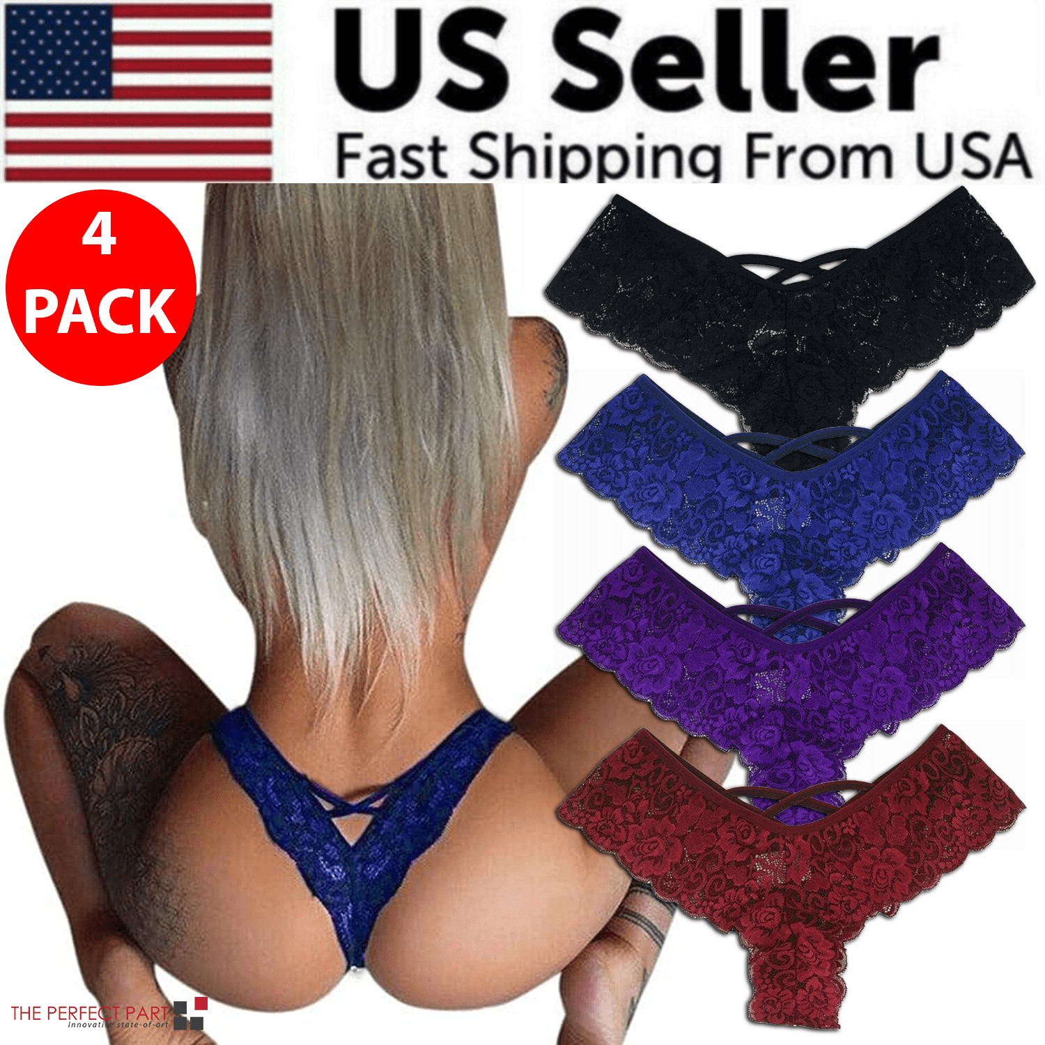4 Pack Women Sexy Lace Underwear Lingerie Panties G-String Brief Thong - Xweetdreamx Puce GaiaTech AccessoriesPuce GaiaXweetdreamx