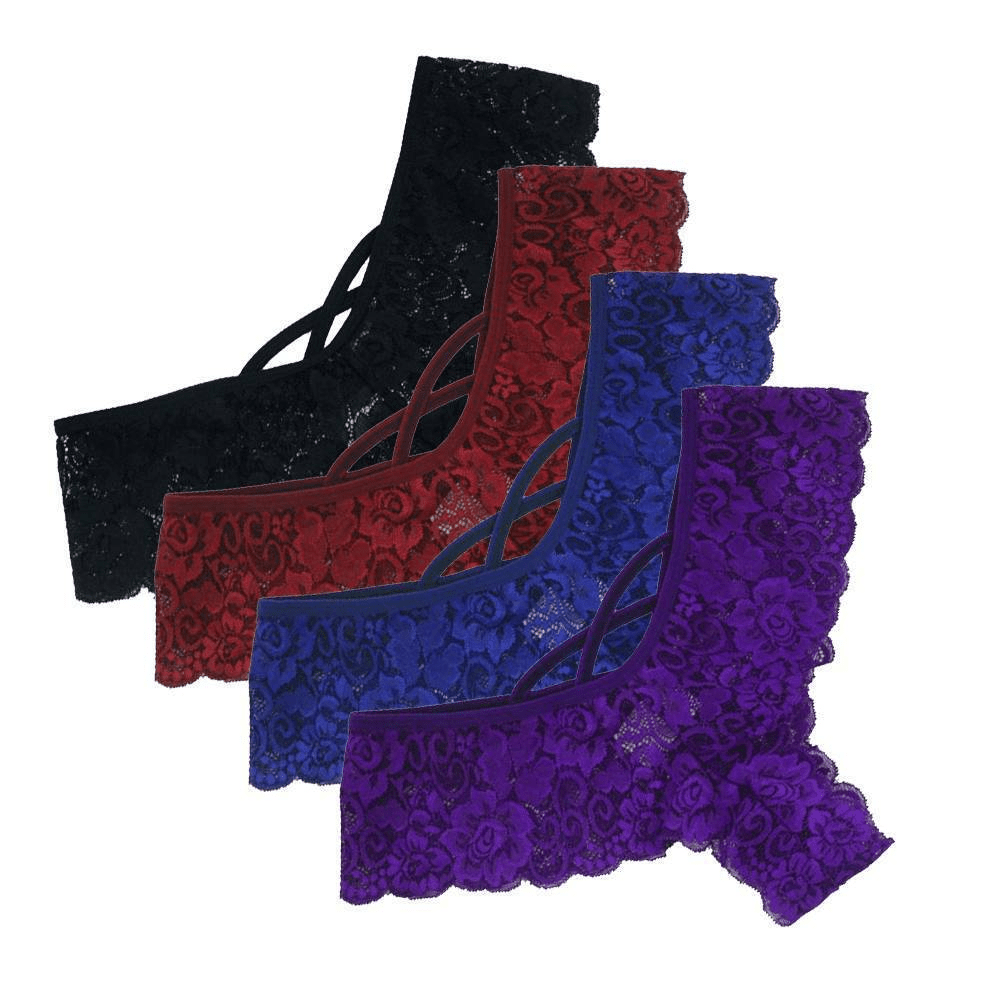 4 Pack Women Sexy Lace Underwear Lingerie Panties G-String Brief Thong - Xweetdreamx Puce GaiaTech AccessoriesPuce GaiaXweetdreamx