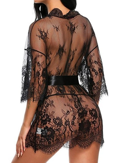 Openwork lace cardigan long-sleeved lingerie