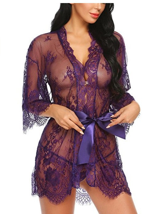 Openwork lace cardigan long-sleeved lingerie
