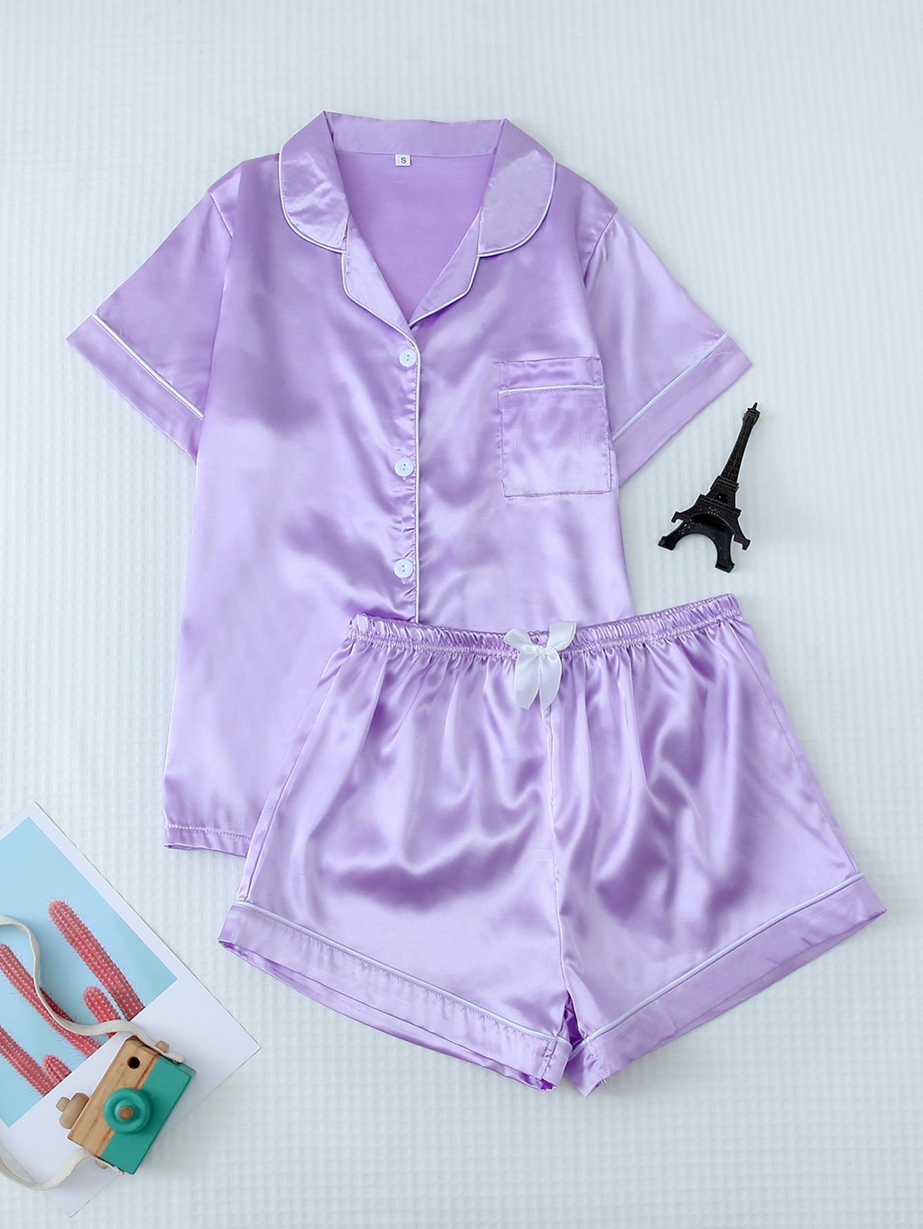Short Sleeve Home Pajamas Women's Satin Multi-color