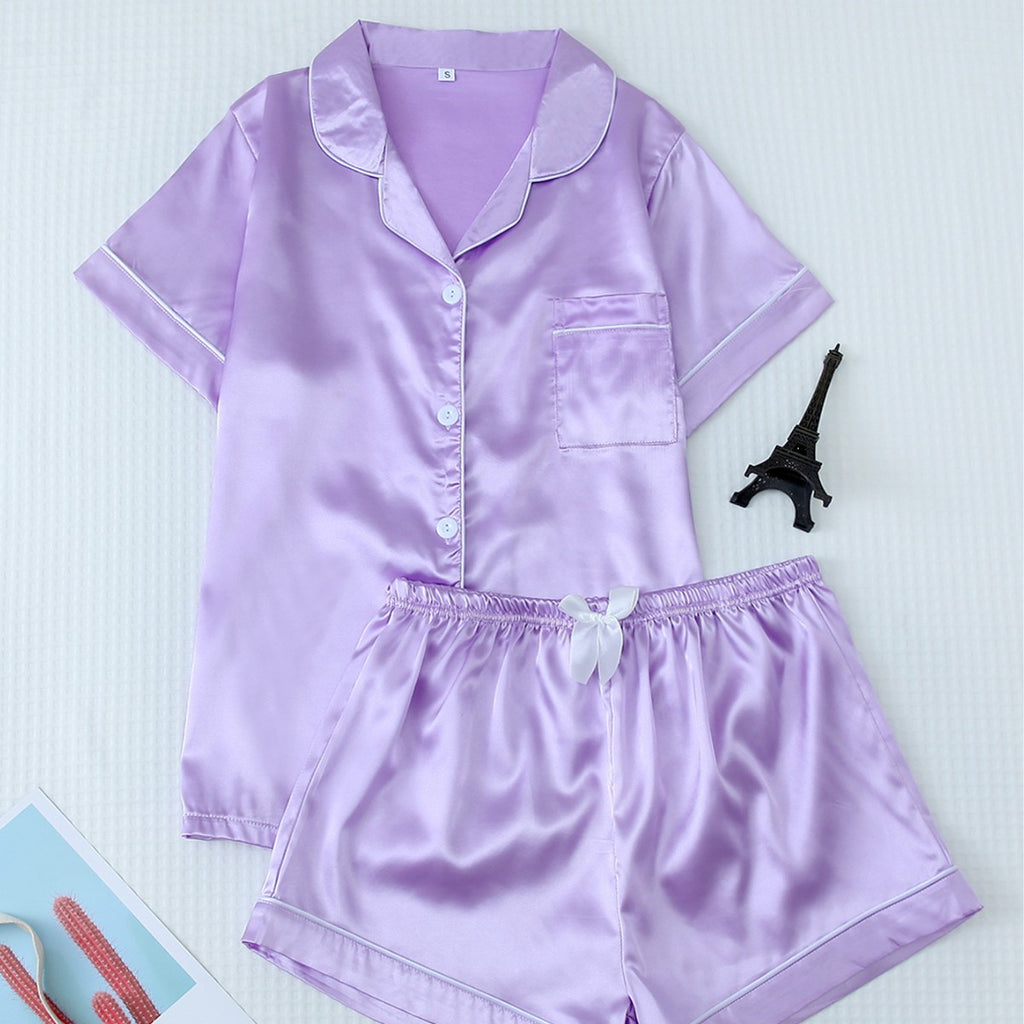 Pijama corto de satén multicolor para mujer