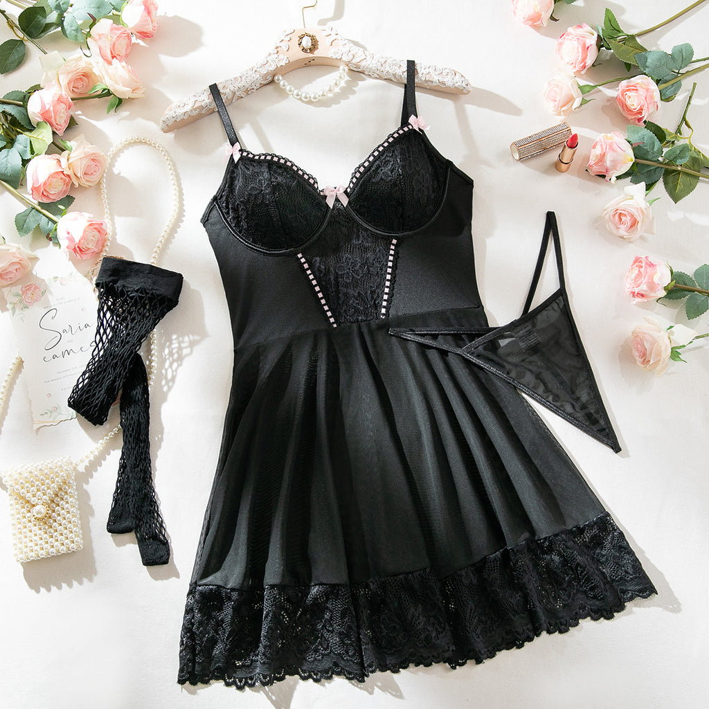Sexy Maid Lace Lingerie Three-piece Set