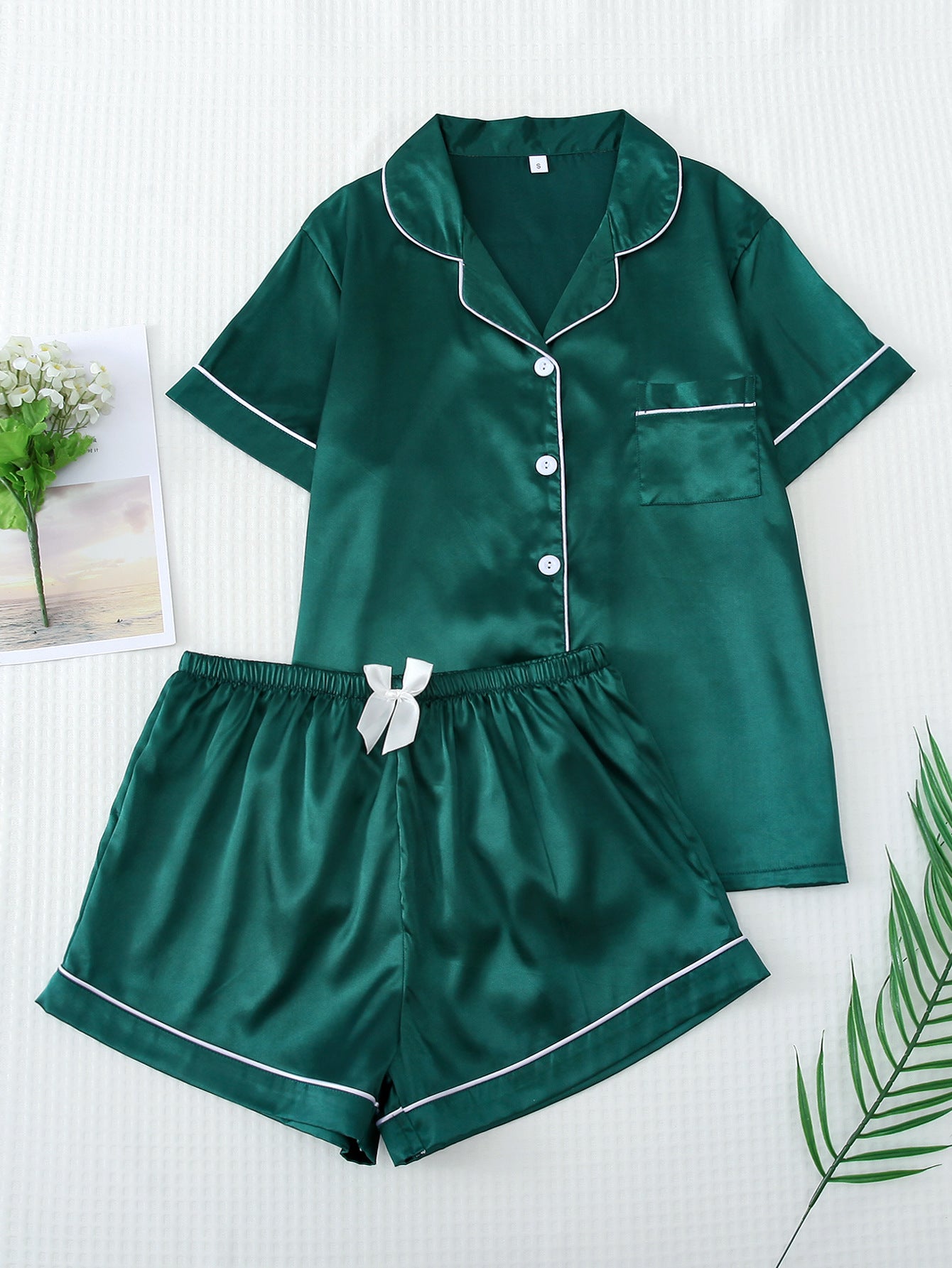 Short Sleeve Home Pajamas Women's Satin Multi-color
