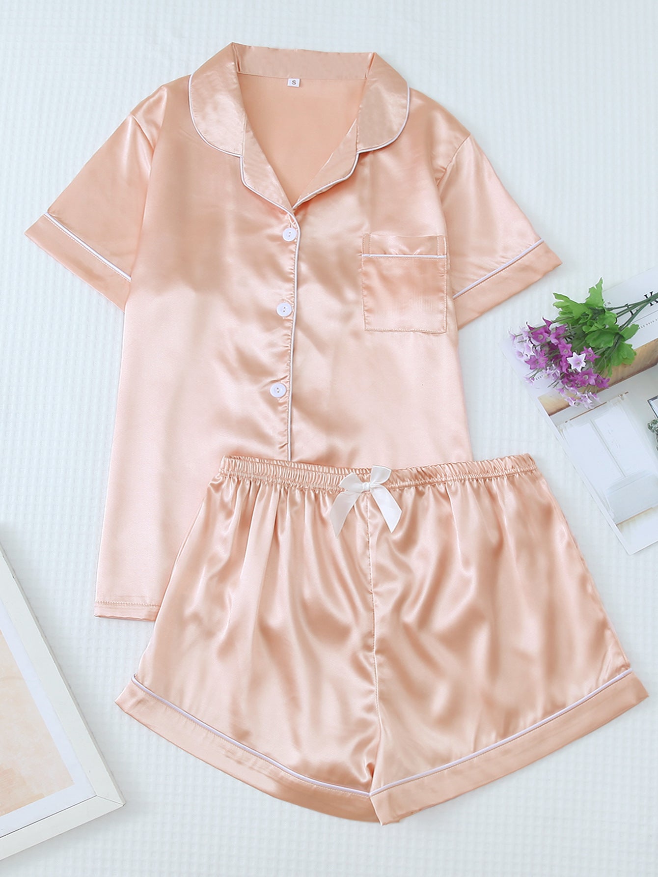 Short Sleeve Home Pajamas Women's Satin Multi-color