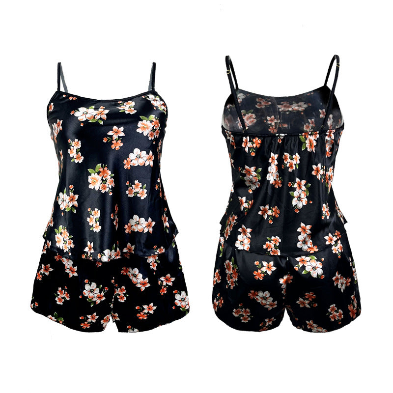 Timeless Satin Print Suspender Pajamas Set
