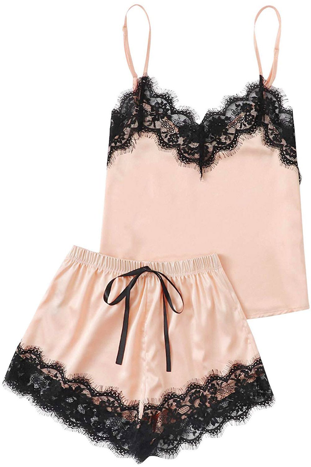 Apricot Lace Satin Sleepwear Cami Top and Shorts Pajama Set - Xweetdreamx Lavender PallasWomen's ClothingLavender PallasXweetdreamx