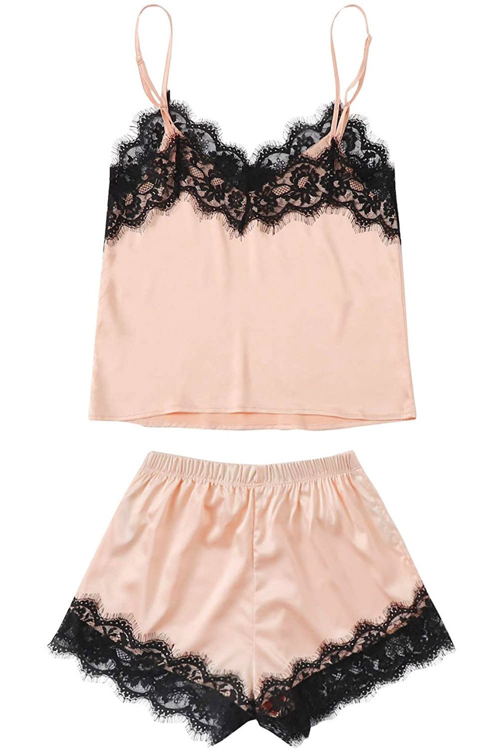 Apricot Lace Satin Sleepwear Cami Top and Shorts Pajama Set - Xweetdreamx Lavender PallasWomen's ClothingLavender PallasXweetdreamx