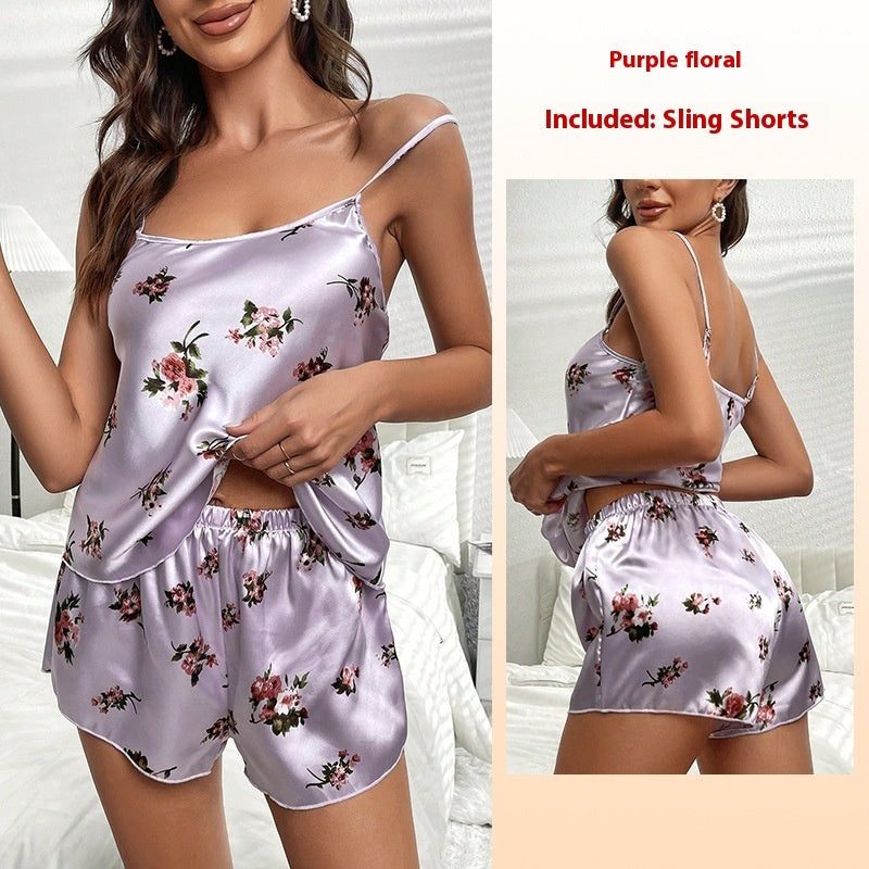 Timeless Satin Print Suspender Pajamas Set