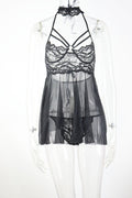 Bold Red Lace Nightdress with Alluring Suspender Detail