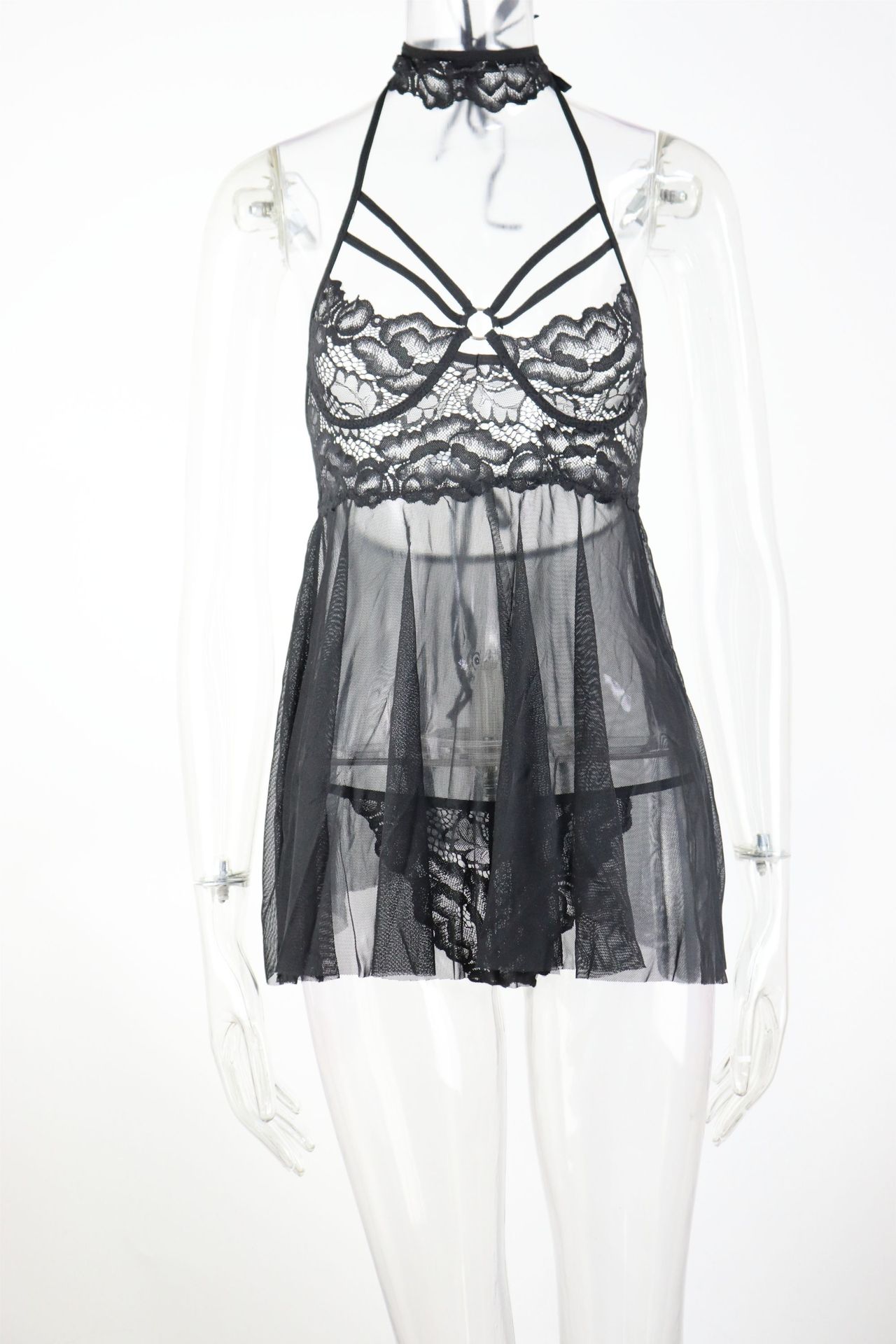 Bold Red Lace Nightdress with Alluring Suspender Detail