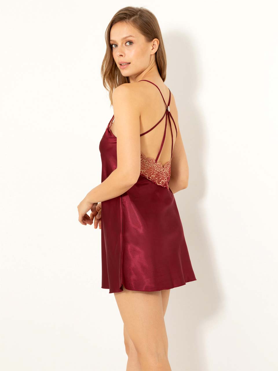 Back Cross Strap Stony Guipure Satin Mini Sleepwear - Xweetdreamx Harlequin IcarusWomen's ClothingHarlequin IcarusXweetdreamx