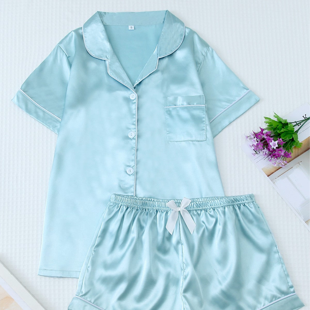 Short Sleeve Home Pajamas Women's Satin Multi-color
