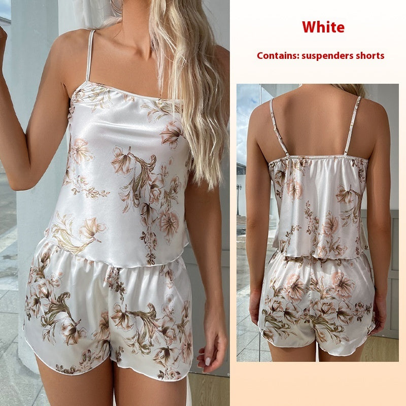 Timeless Satin Print Suspender Pajamas Set