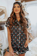 Black Hearts Print Satin Short Sleeve Shirt and Shorts Pajama Set - Xweetdreamx Lavender PallasWomen's ClothingLavender PallasXweetdreamx