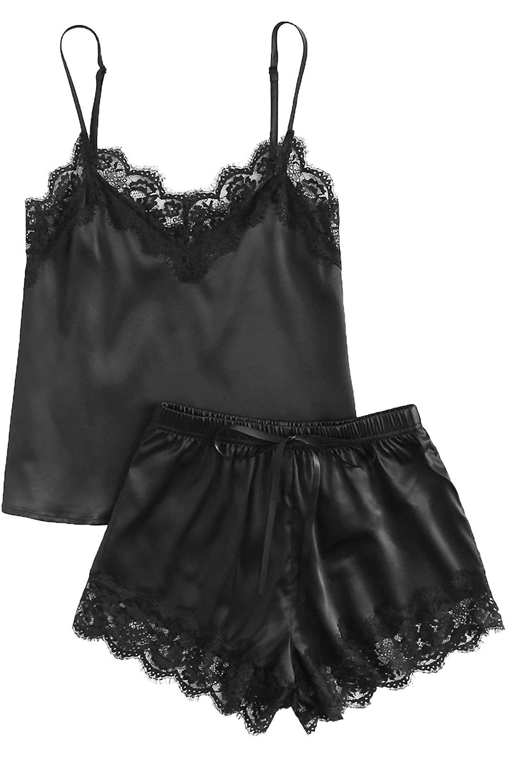 Black Lace Satin Sleepwear Cami Top and Shorts Pajama Set - Xweetdreamx Lavender PallasWomen's ClothingLavender PallasXweetdreamx