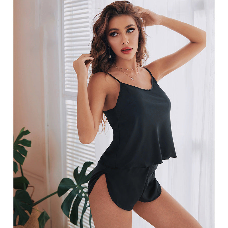 Yaoting New Home Conjunto de pijama de satén con camisola para mujer