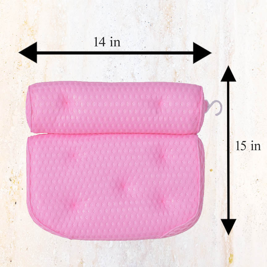 Home Spa Set Pink Bathtub Pillow with Anti-Slip Suction Cups 4D Mesh