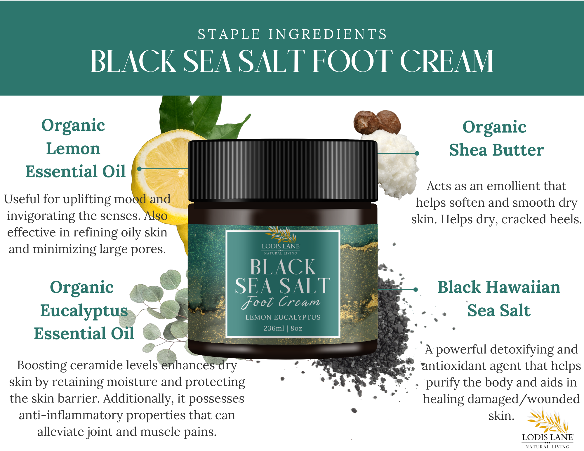Lemon Eucalyptus Black Sea Salt Foot Cream