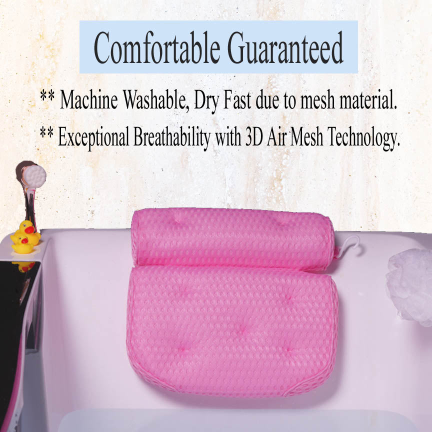 Home Spa Set Pink Bathtub Pillow with Anti-Slip Suction Cups 4D Mesh
