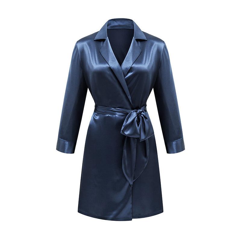 Lace-up Silk Bathrobe French Satin Pajamas