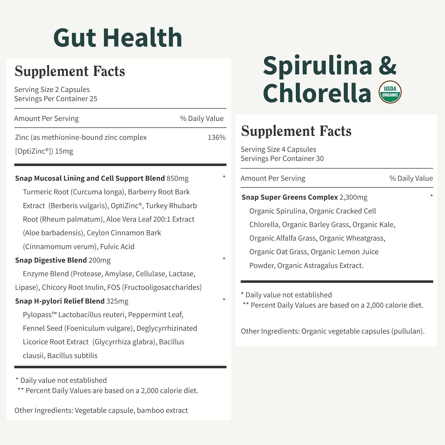 Snap Supplements Gut Health & Organic Spirulina Chlorella