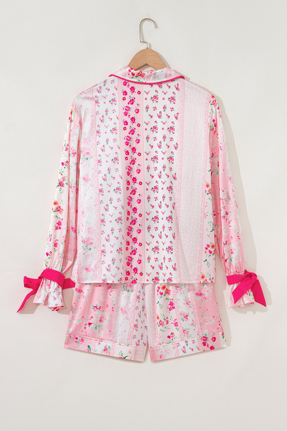 Floral Shirt Satin Tie and Shorts Pajama Set - Xweetdreamx Byzantium BayMatching SetsByzantium BayXweetdreamx