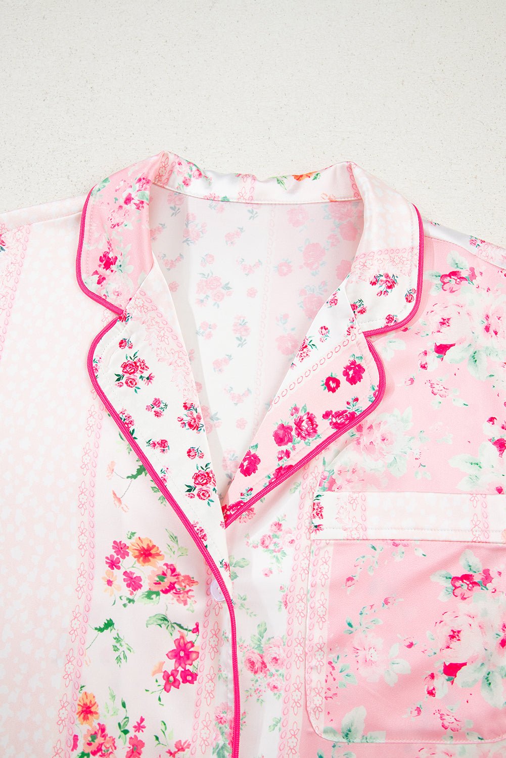 Floral Shirt Satin Tie and Shorts Pajama Set - Xweetdreamx Byzantium BayMatching SetsByzantium BayXweetdreamx