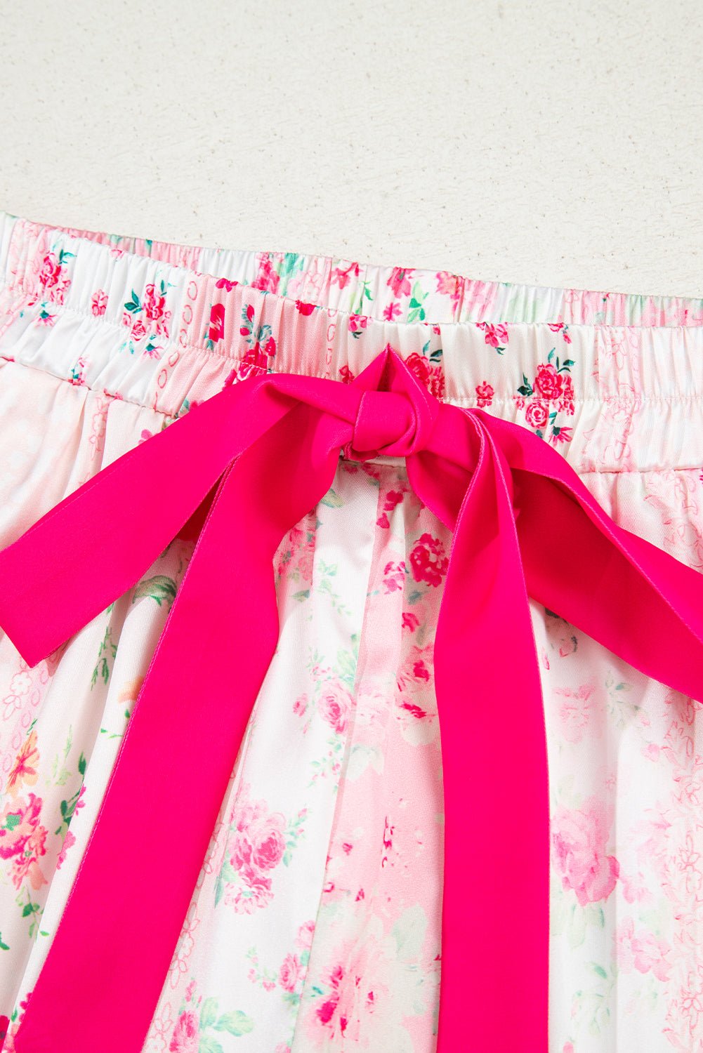 Floral Shirt Satin Tie and Shorts Pajama Set - Xweetdreamx Byzantium BayMatching SetsByzantium BayXweetdreamx