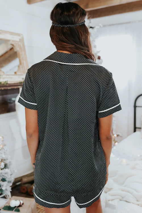 Gray Dotted Satin Short Sleeve Shirt and Shorts Pajama Set - Xweetdreamx Lavender PallasWomen's ClothingLavender PallasXweetdreamx