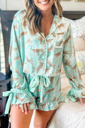 Green Leopard Satin Ruffle Pajama Short Set - Xweetdreamx Carmine JuneberryGiftsCarmine JuneberryXweetdreamx