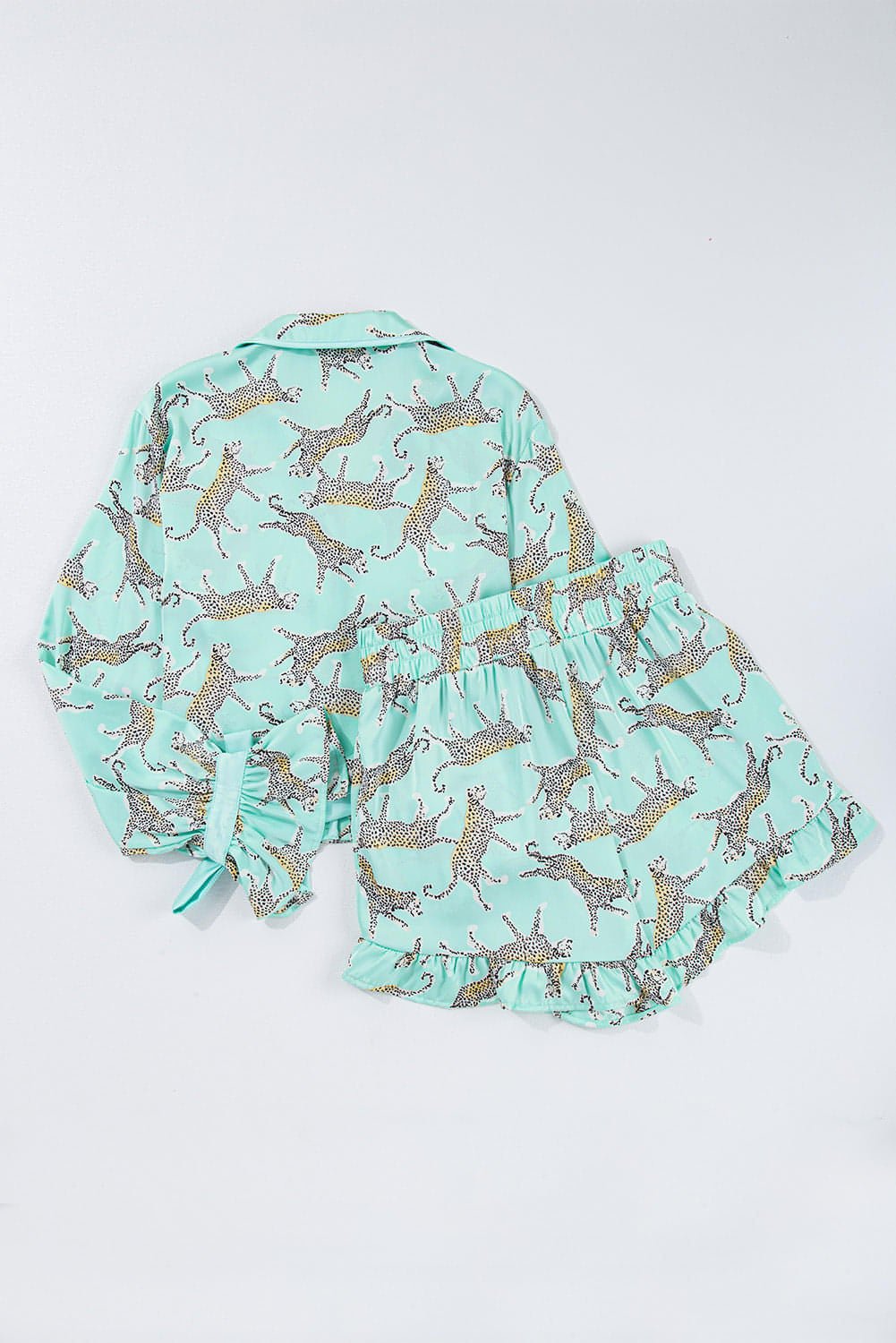Green Leopard Satin Ruffle Pajama Short Set - Xweetdreamx Carmine JuneberryGiftsCarmine JuneberryXweetdreamx