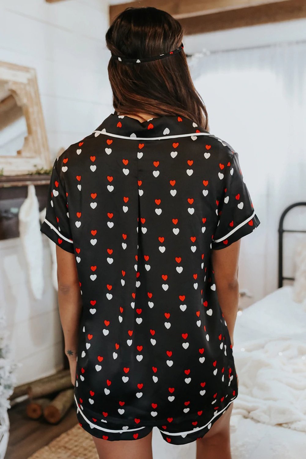 Print Satin Short Sleeve Shirt and Shorts Pajama Set - Xweetdreamx JadeWomen's ClothingJadeXweetdreamx