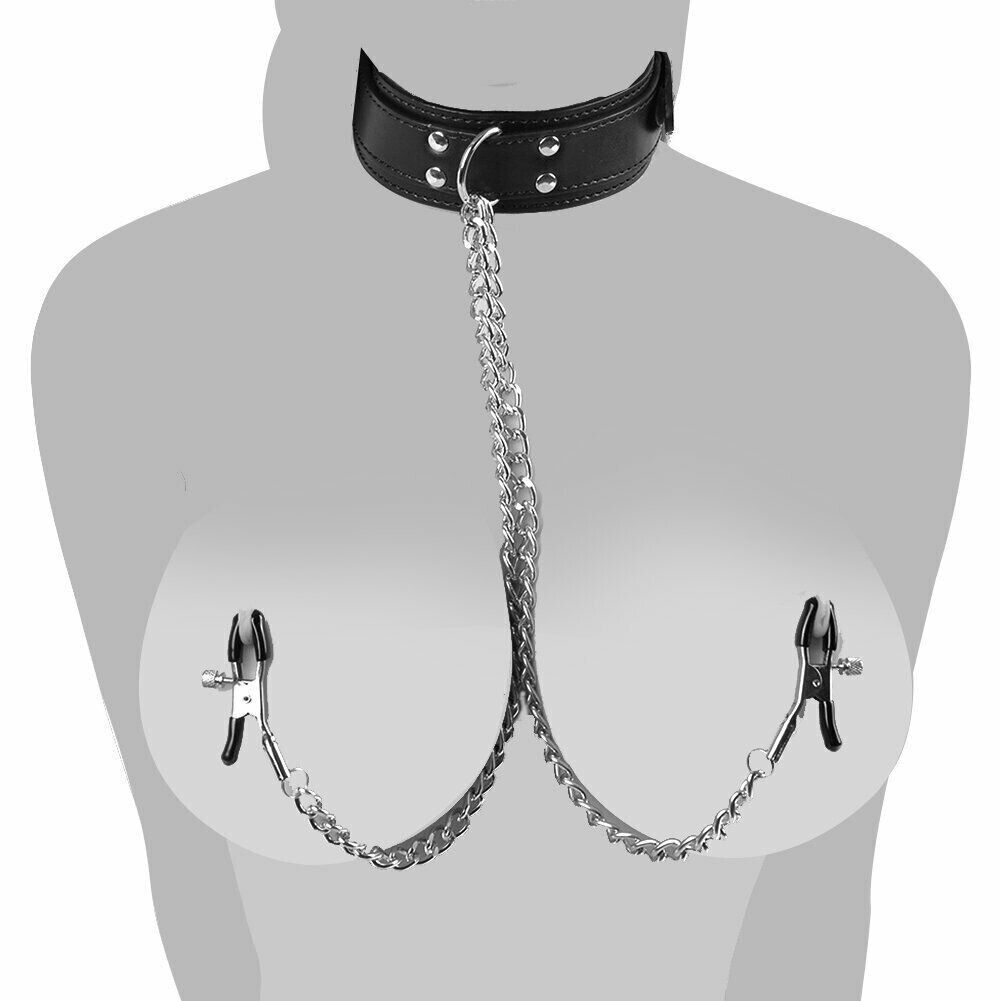 PU Leather Collar With Nipple Clamps SM Bondage Play Sex Toys For - Xweetdreamx Puce GaiaTech AccessoriesPuce GaiaXweetdreamx