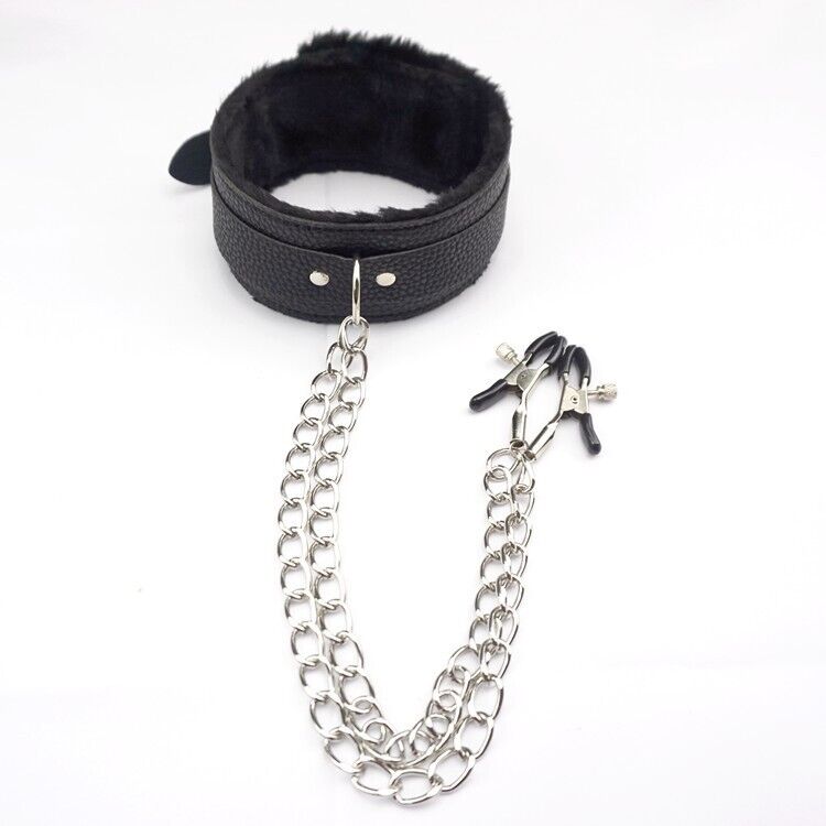 PU Leather Collar With Nipple Clamps SM Bondage Play Sex Toys For - Xweetdreamx Puce GaiaTech AccessoriesPuce GaiaXweetdreamx