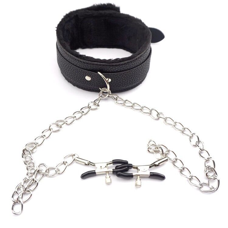 PU Leather Collar With Nipple Clamps SM Bondage Play Sex Toys For - Xweetdreamx Puce GaiaTech AccessoriesPuce GaiaXweetdreamx