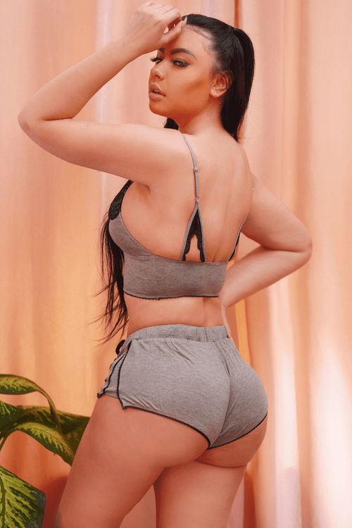 "SWEET TING" Heather Grey & Black Lace Two-Piece Sleepwear - Xweetdreamx Pink HyperionWomen's ClothingPink HyperionXweetdreamx