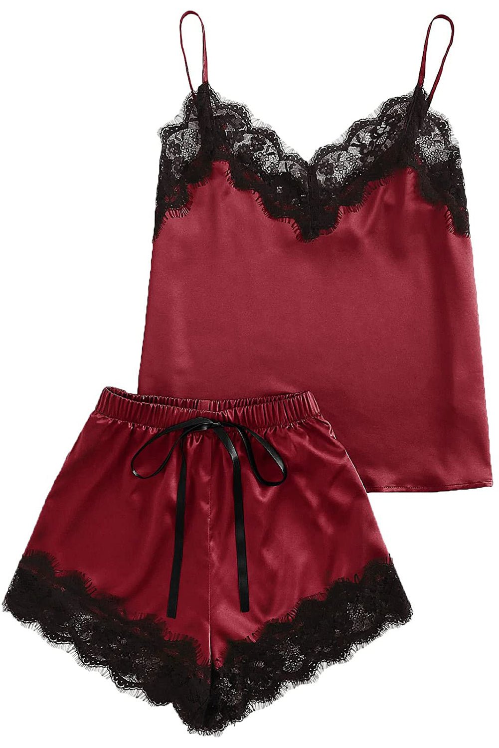 Wine Lace Satin Sleepwear Cami Top and Shorts Pajama Set - Xweetdreamx Lavender PallasWomen's ClothingLavender PallasXweetdreamx