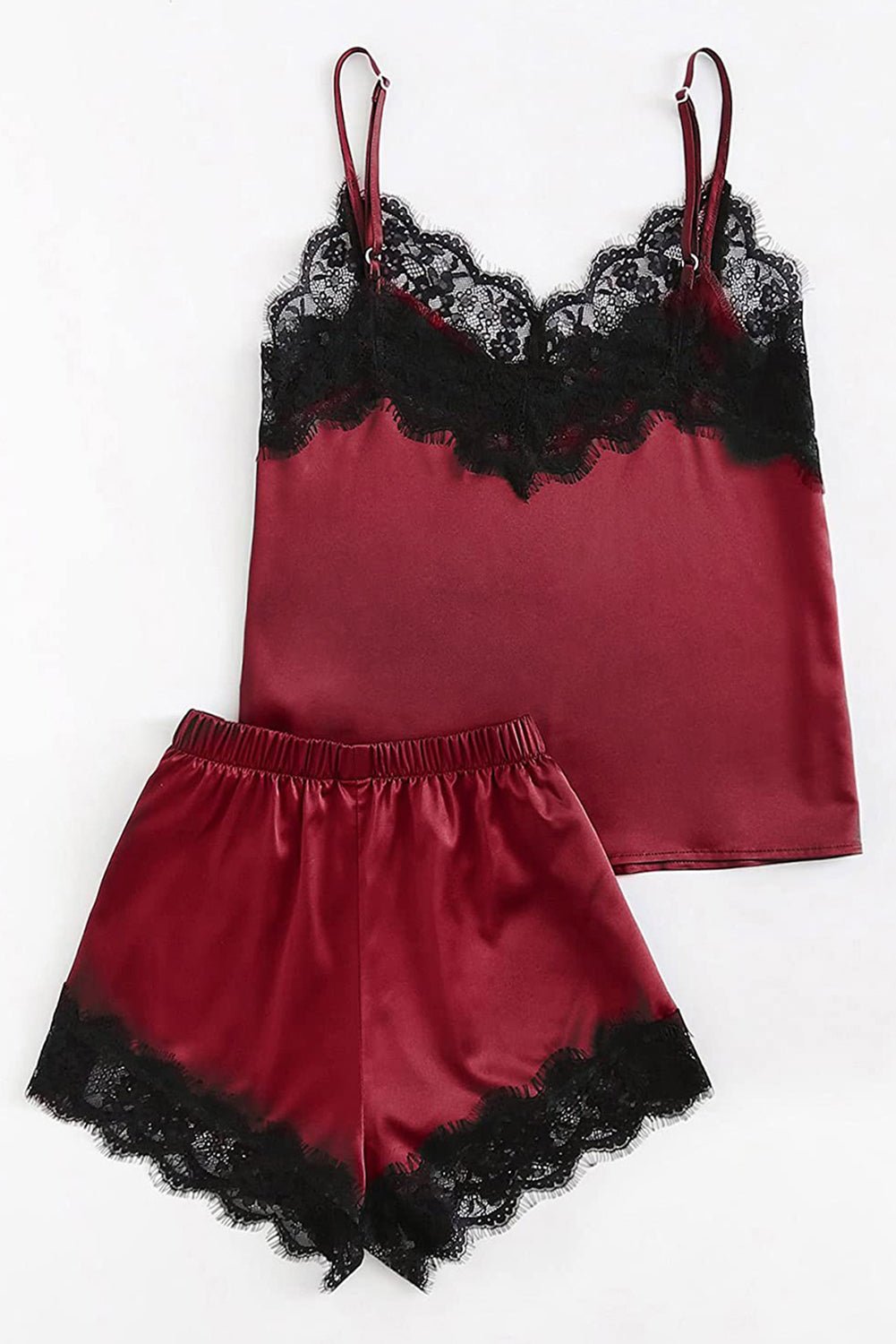 Wine Lace Satin Sleepwear Cami Top and Shorts Pajama Set - Xweetdreamx Lavender PallasWomen's ClothingLavender PallasXweetdreamx