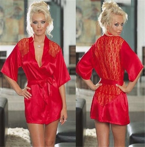 Women Sexy Erotic Lingerie Plus Size Langerie Kimono Dress Satin Black - Xweetdreamx JadeWomen's ClothingJadeXweetdreamx