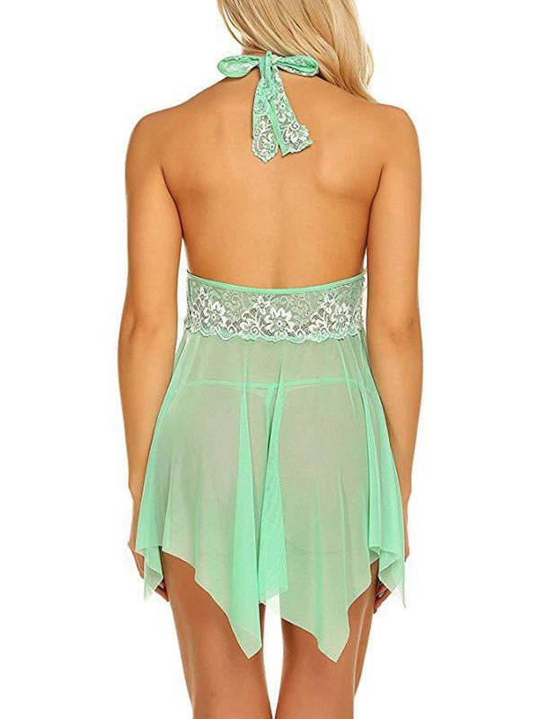 Women’s Sexy Lace Babydoll Lingerie – Sheer Mesh Halter Nightwear - Xweetdreamx White AmphitryonWomen's ClothingWhite AmphitryonXweetdreamx